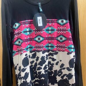 Black and Pink Patterned Long Sleeve Top